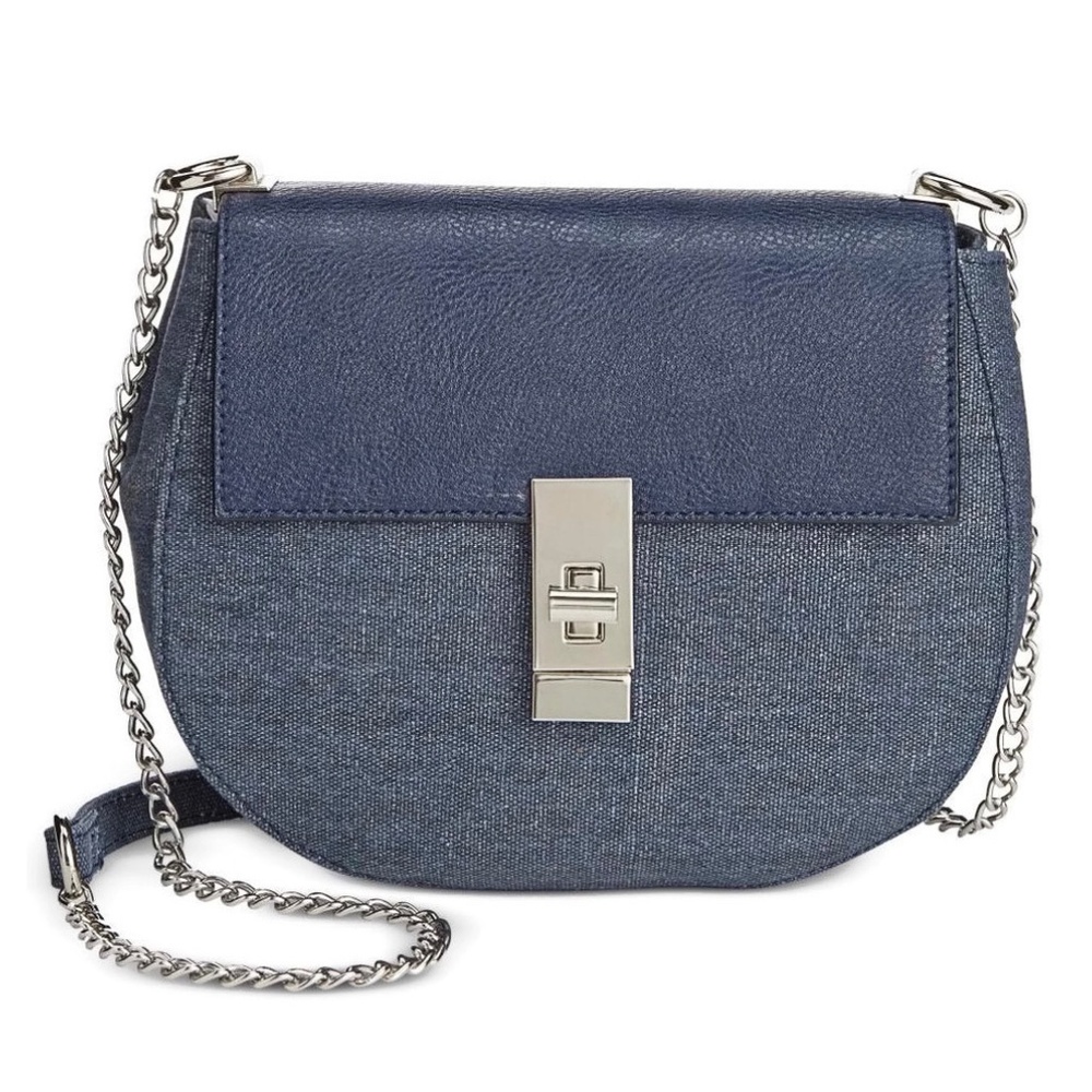 INC Denim Twill Metallic Saddle Crossbody Bag  NWT - Picture 5 of 5